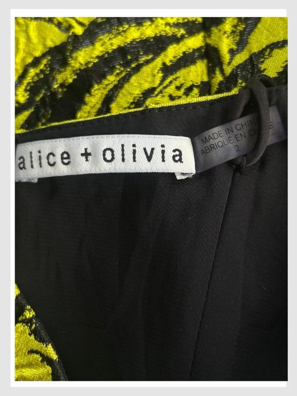 Alice + Olivia Tayla Floral Jacquard Mini Dress Citron Black Size 2 XS - Picture 8 of 8
